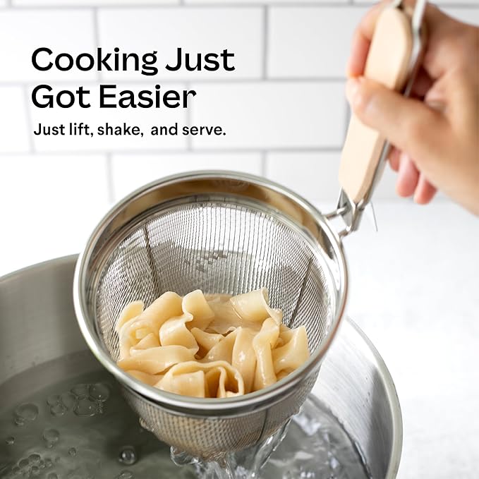 Noodle Basket Set – Stainless Steel Fine Mesh Strainer with Handle, Pasta Tool for Boiling, Asian Cooking Utensils – Ramen, Dumpling, and Hot Pot Ready