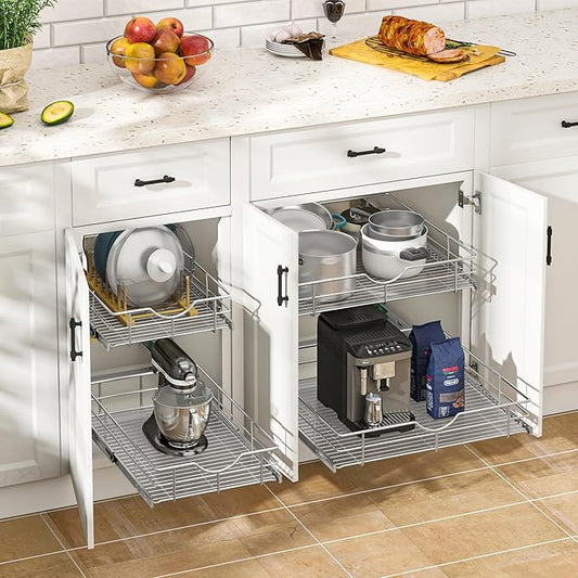 WelFurGeer Soft Close Slide Out Cabinet Shelf, 23" W x 22" D Pull Out Drawers for Kitchen Cabinets, Kitchen Shelf Organizer, Cupboard Organizers and Storage, Under Cabinet Pull Out Shelves