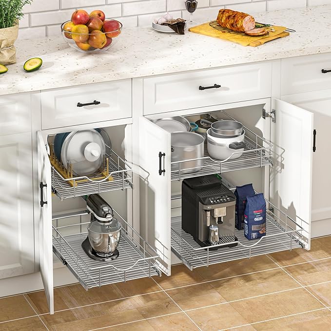 WelFurGeer Soft Close Slide Out Cabinet Shelf, 14" W x 22" D Pull Out Drawers for Kitchen Cabinets, Kitchen Shelf Organizer, Cupboard Organizers and Storage, Under Cabinet Pull Out Shelves