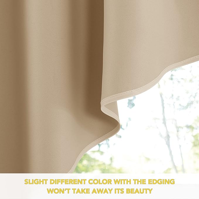 NICETOWN Room Darkening Rod Pocket Kitchen Tier Curtains - Tailored Scalloped Valance Swags (Biscotti Beige, 2 Pieces, 72 inches Wide Combined, 36 inches Long)