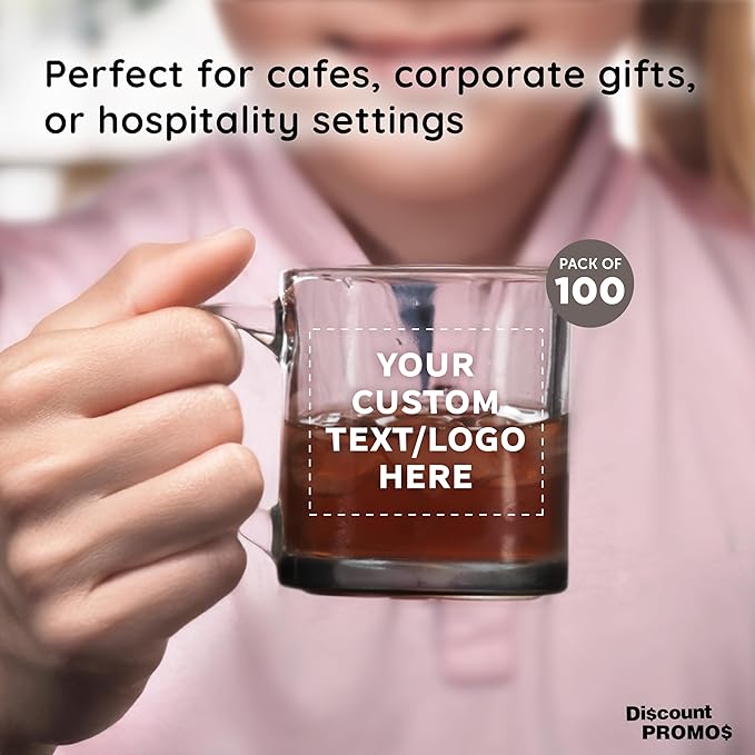 Custom Libbey Clear Glass Coffee Mugs 13 oz. Set of 100, Personalized Bulk Pack - Perfect for Coffee, Tea, Espresso, Hot Cocoa, Other Beverages - Black Bottom