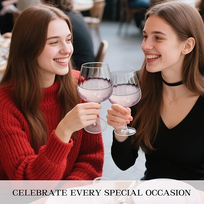 Pink Wine Glasses Set of 2, Birthday Gifts for Women, 21oz Large Wine Glasses, Colored Crystal Glassware, Unique Drinkware Gift for Friend, Mom, Wife, Wedding, Anniversary, Special Occasions