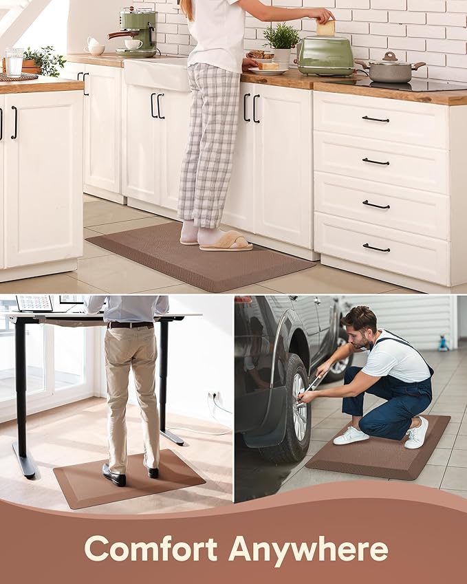 Ophanie Kitchen mats for Floor, 3/4 inch Thick, Kitchen Rugs, 20x39 Anti Fatigue Standing Cushioned Mat, Waterproof,Comfort Ergonomic mat for Office, Home, Sink, Brown Non-Slip Bottom