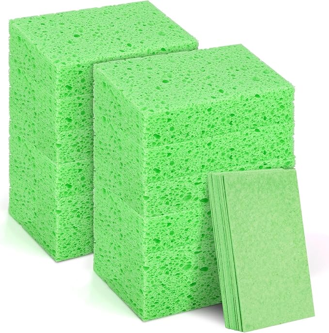 12 PCS Dish Sponges Kitchen, Non Scratch Cleaning Sponge for Non Stick Cookware, Natural Compressed Cellulose Wash Scrub for Household Bathroom, Soft Washing Scrubbers (Green)