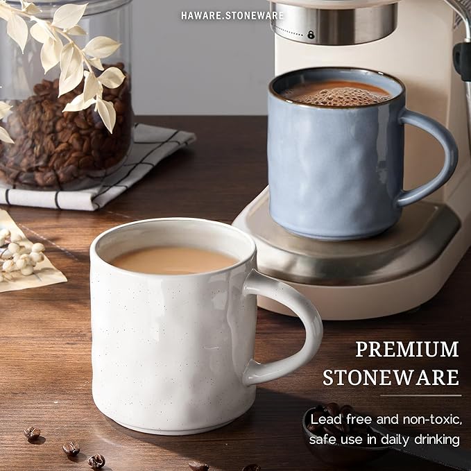 HaWare 14OZ Coffee Mugs Set of 4, Stoneware Coffee Cups with Handle, Latte Mug for Man, Woman, Dad, Mom, Modern Tea Mugs for Latte/Cappuccino/Cocoa/Milk, Dishwasher& Microwave Safe, Multicolor