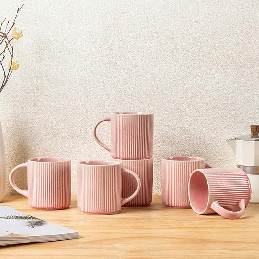 GBHOME 12oz Stoneware Coffee Mugs, Ceramic Coffee Cups with Handle for Man,Woman,Dad,Mom, Modern Coffee Mugs Set of 6 for Latte/Cappuccino/Cocoa/Tea/Cocoa/Milk. Dishwasher&Microwave Safe,Pink