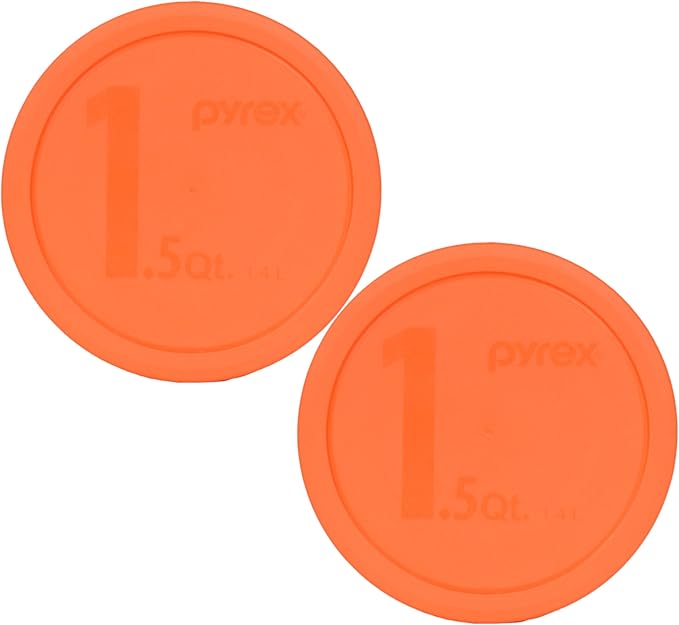 Pyrex 323-PC 1.5qt Orange Plastic Food Storage Lid, Made in USA - 2 Pack