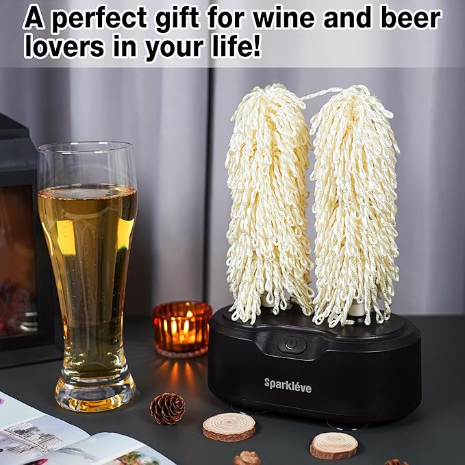 Home Glassware Polisher, World's First Affordable Spinning Glass Polisher, 600 RPM Dries, Polishes, All Glasses, Wine, Bar, Drinking, Wet/Dry, For Sparkling Glassware, Black, Classic Matte