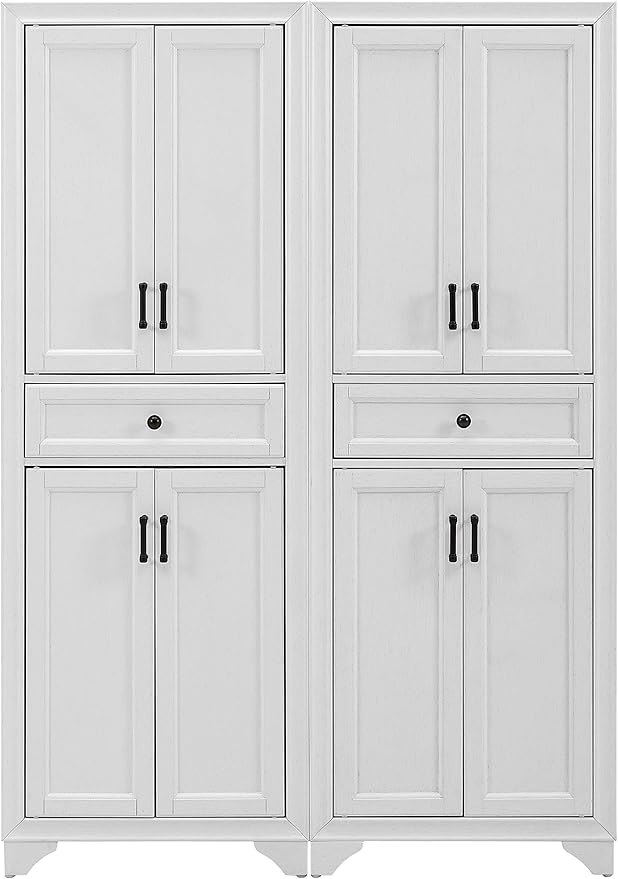 Crosley Furniture Tara 2-Piece Pantry Storage Cabinet Set with Shelves, Kitchen, Dining, or Laundry Room, Distressed White
