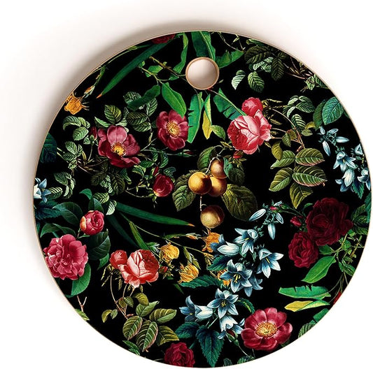 Society6 Bamboo Cutting Board- Kitchen Decor by Burcu Korkmazyurek - Unique Cutting Boards for Kitchen, 11.5" x 11.5" x 0.5", Floral Jungle