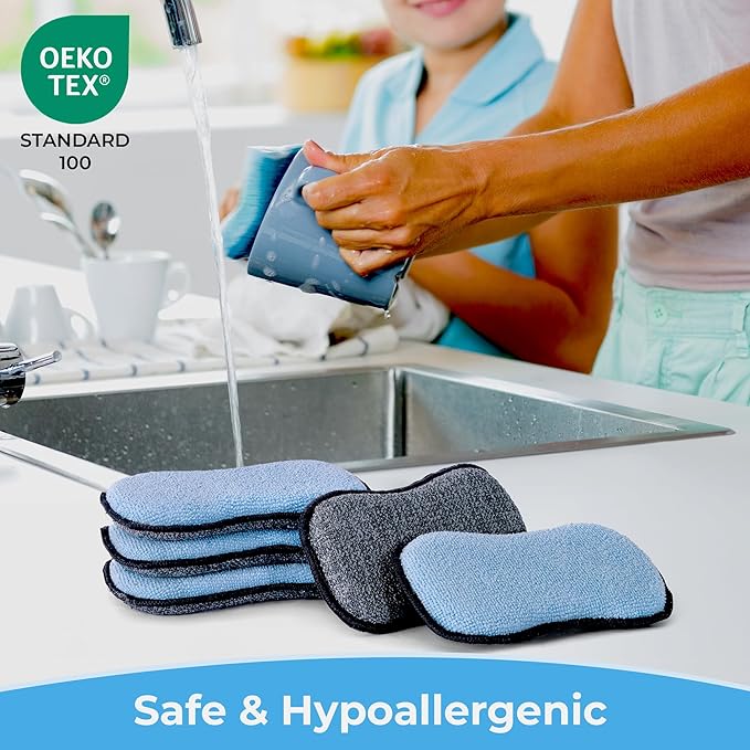 GRANNY SAYS Sponges Kitchen for Washing, Dish Washing Scrubbers, Scrubbing Pad for Cleaning, Scrub Sponge for Kitchen Non - Scratch, Scouring Pad for Pots and Pans, Washable & Microfiber Pad, 18 Pack