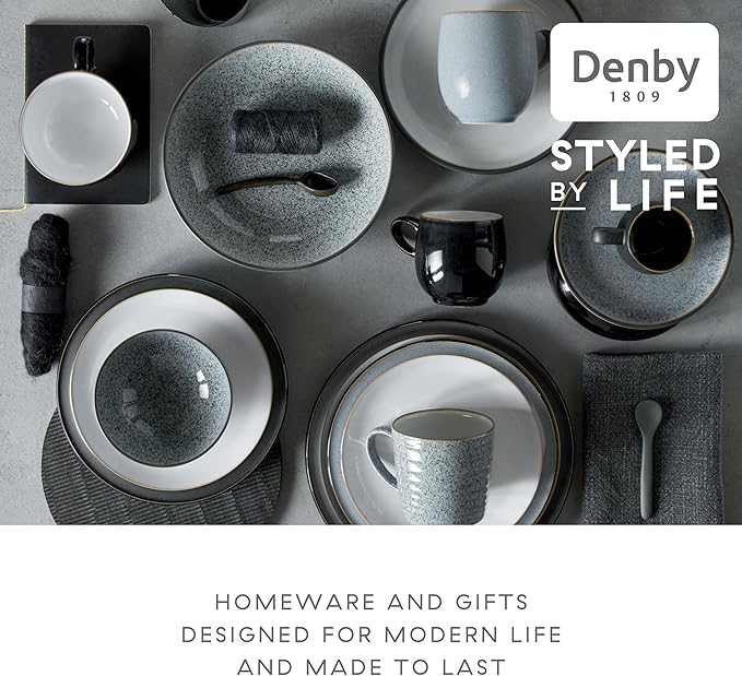 Denby - Studio Grey & White Dinner Set For 4-12 Piece Ceramic Stoneware Tableware Set - Dishwasher Microwave Oven Safe - Scratch Chip Resistant