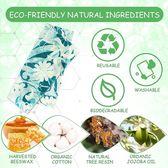 Reusable Beeswax Wrap, 11 Pack Eco-Friendly Beeswax Wraps For Food, Organic, Sustainable, Biodegradable, Zero Waste, Plastic-Free Food Storage (Flowers and Leaves)
