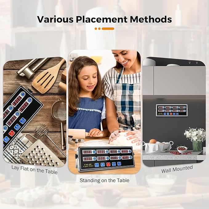 BEAMNOVA 8-Channel Digital Kitchen Timer Commercial Cooking Fryer Reminder Loud Ring Alarm Stainless Steel Adjustable Volume