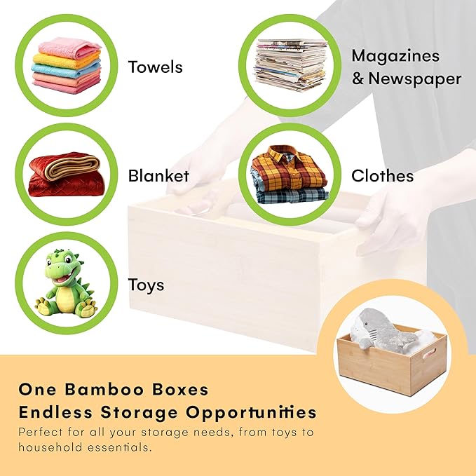 Prosumer's Choice Bamboo Storage Box - Wood Crate - Bamboo Box Storage for Kitchen, Living Room, Office - Arts & Crafts Container Caddy Basket - Home Decor & Organization Accessories 14"L x 11"W x 6"H