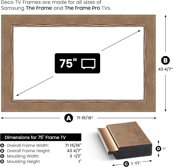 Contemporary Bronze 75" Premiere Deco TV Frame - Compatible ONLY with Samsung The Frame TV and Pro TVs (Fits 2021-2025, LS03A, LS03B,LS03C,LS03D,LS03FA,LS03FW)
