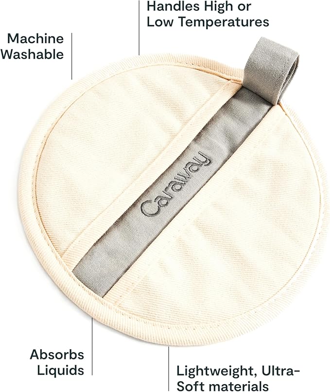 Caraway Pot Holders - 100% Organic Cotton Pot Holder - Double-Layer Stain Resistant Stitching - Resists High Heat & Low Cold Temperatures - Machine Washable - Cream