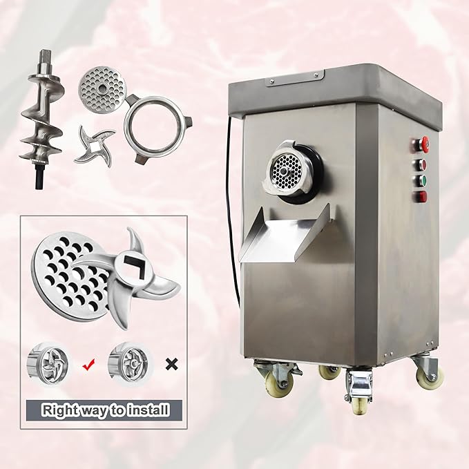 TECHTONGDA Commercial Meat Grinder 2.2kW Stainless Steel Mincer with 8mm Holes/82mm Diameter Plate for Beef Pork Lamb 727lbs/h Output