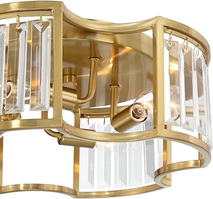 Possini Euro Design Gillian Modern Glam Ceiling Light Semi Flush-Mount Fixture 15" Warm Soft Gold 4-Light Crystal Rods Shade for Bedroom Kitchen Living Family Room Hallway Dining Bathroom House