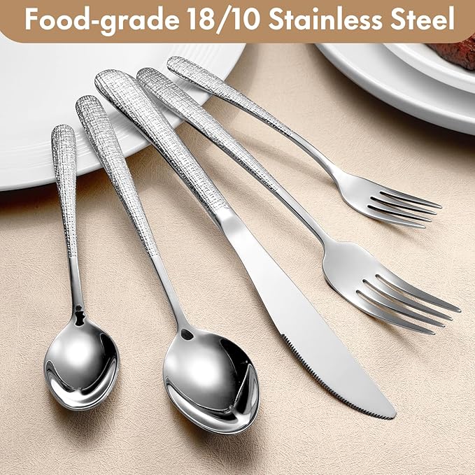 20pcs Silverware Set for 4, 18/10 Stainless Steel Material Flatware Set, High-grade Luxury Unique Texture Cutlery Set, Mirror Polished Utensil Set, Sturdy Durable Spoons and Forks Set, Dishwasher Safe