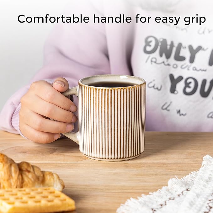 GBHOME 12oz Stoneware Coffee Mugs, Ceramic Coffee Cups with Handle for Man,Woman,Dad,Mom, Modern Coffee Mugs Set of 6 for Latte/Cappuccino/Cocoa/Tea/Cocoa/Milk. Dishwasher&Microwave Safe, Cappuccino