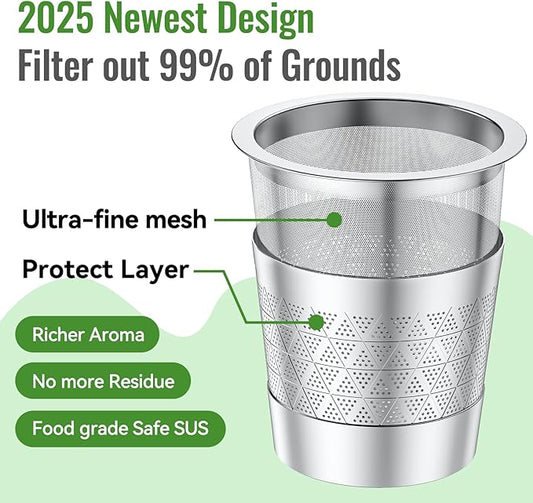 CAPMESSO Reusable K Cups for Keurig: 2026 Updated Kcup Refillable Coffee Pods - Full Stainless Steel K Cups for Keurig 1.0 Coffee Maker - Dual Mesh for Richer Coffee NO Grit, No BPA(4 Pack)