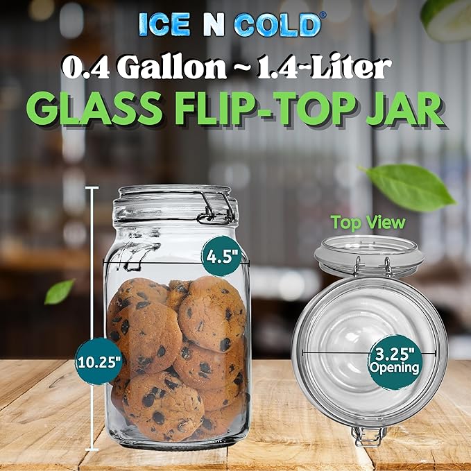 Airtight Glass Storage Jars with Clamp Lid – Food Storage Containers with Rubber Gasket Seal – Pantry & Kitchen Canisters for Dry Goods, Coffee, Sugar, Pasta – 0.4L to 2.2L Sizes (4, 48oz | 1.4L)