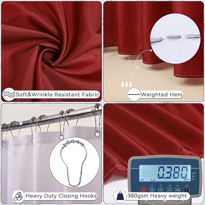 Bathroom Set – Burgundy Bathroom Accessories with Ombre Shower Curtain, Bathroom Accessories Set with Trash Can Soap Dispenser Soap Dish for Home