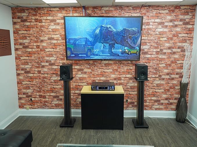 Rockville SS36D Pair 36" Home Speaker Stands, 100Lb Capacity, Fixed Height, Cable Management, Wide Stable Base, Premium Dark Wood Grain, for Home Theater and Hi-Fi Audio