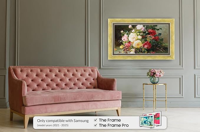 Contemporary Gold 3" Color Chip Premiere Deco TV Frame (32",43",50",55",65",75",85") Compatible ONLY with Samsung The Frame and Pro TVs (Fits 2021-2025, LS03A,LS03B,LS03C,LS03D,LS03FA,LS03FW)
