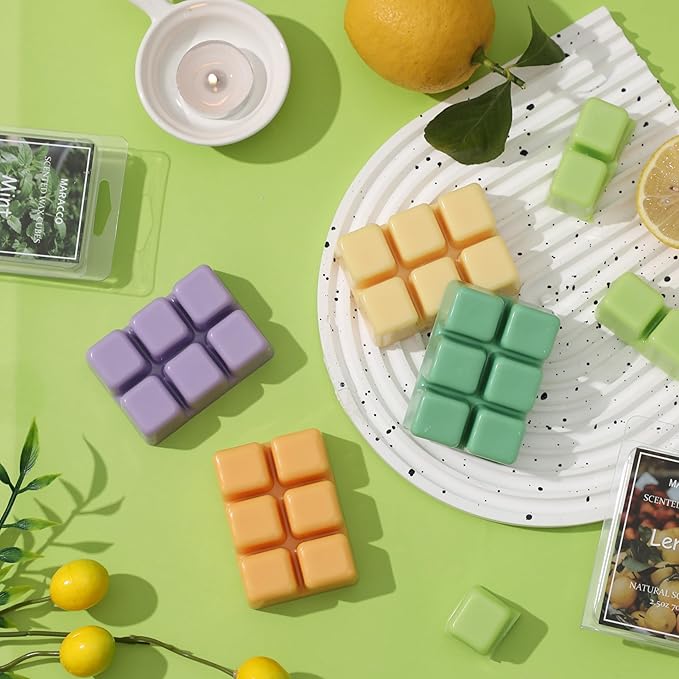 Maracco Spring & Summer Fruit Scented Wax Melts, Soy Wax Cubes for Wax Warmer, Scentsy Wax Melts, Coconut Vanilla, Pineapple, Lemon, Lavender, Mango, Mint, 6x2.5 oz