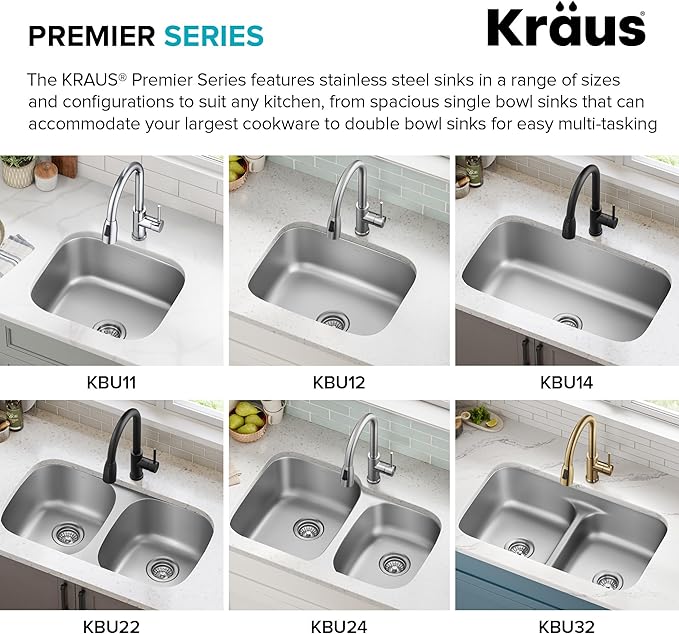 Kraus 23 Inch Stainless Steel Kitchen Sink, Durable 18 Gauge Single Bowl Kitchen Sinks Undermount, KBU12