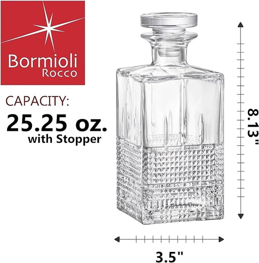 Bormioli Rocco Bartender Novecento Stackable 7-Piece Liquor Set, Includes 1 Decanter and 6 Shot Glasses for Liquor and Spirits, Clear