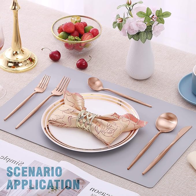 Lemeya Matte Rose Gold Silverware Set for 6,Modern Stainless Steel Brushed Cutlery Set,30-Pieces Heavy Duty Flatware Set,Knives Spoons and Forks Set Utensils Set, Satin Finish, Dishwasher Safe