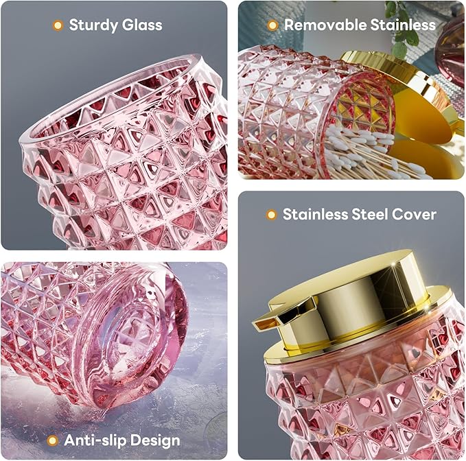 Bathroom Set Pink Bathroom Accessories Set Glass Bathroom Accessories Pink Bathroom Accessory Diamond Soap Dispenser and Toothbrush Holder Sets for Bathroom Decor