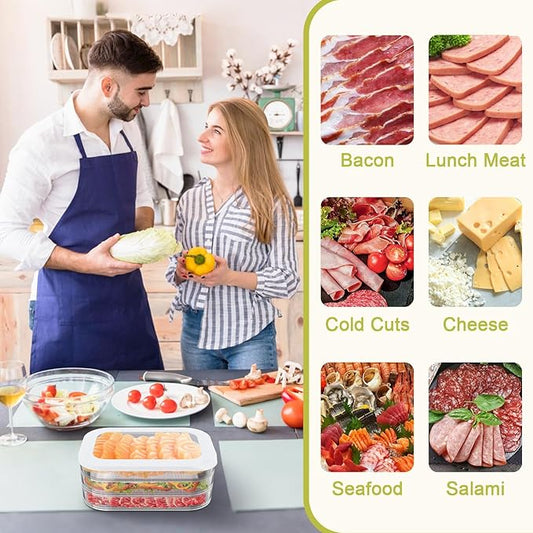 6 Pcs Deli Meat Container for Fridge, Stackable Bacon Lunch Meat Container for Refrigerator, Food Storage Boxes with 2 Lids for Cold Cuts, Cheese, Lunchmeat, Salami, Meal Prep Containers