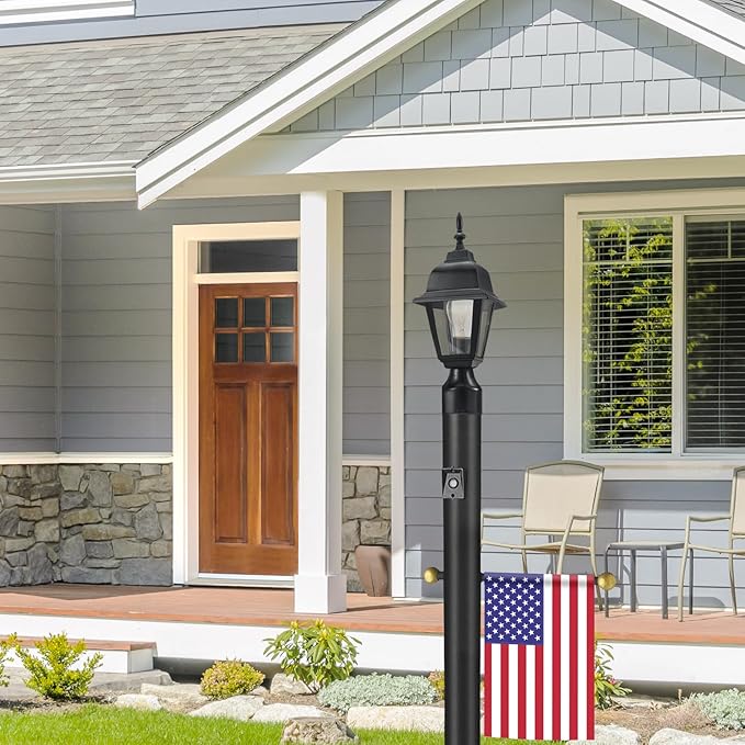 Design House 502047 Outdoor Steel Lamp Post with Plastic Cross Arm and Photo Eye, Dusk to Dawn Sensor, Black