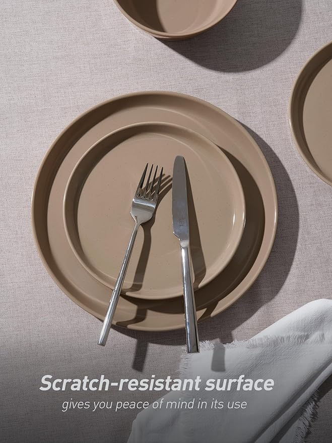 Famiware Saturn Speckled Dinnerware Sets for 6 (18 Pieces), Stoneware Plates and Bowls Dish Set - Chip and Scratch Resistant, Microwave and Dishwasher Safe, Cinnamon Brown