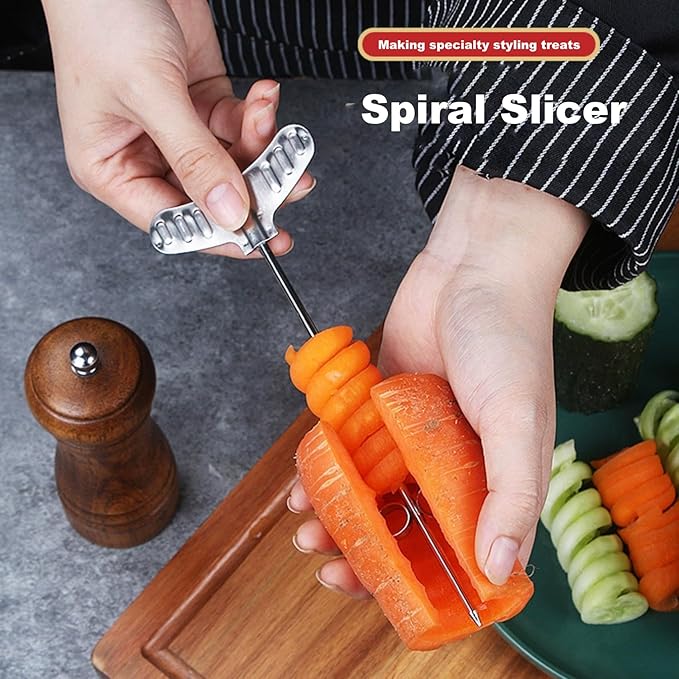 2pcs Spiral Slicer Radish Potato Spiral Cutter & 1pcs Round Molding Set,Vegetables Fruits Spiral Twist Knife Scroller, Stainless Steel Magic Scroller Graters, Peelers and Slicers
