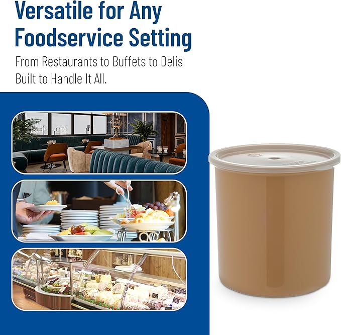 Carlisle FoodService Products Classic Round Storage Container Crock with Lid for Kitchen, Restaurants, Home, Plastic, 2.7 Quarts, Beige, (Pack of 6)