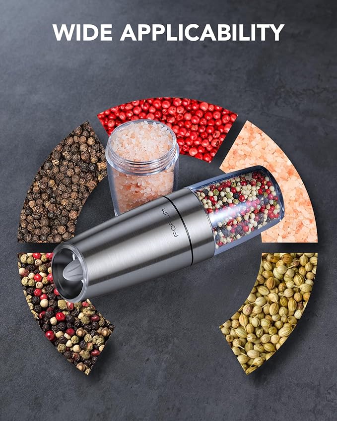 FORLIM Salt and Pepper Grinder,Gravity Pepper Grinder, Stainless Steel, 1Pack(Sliver)