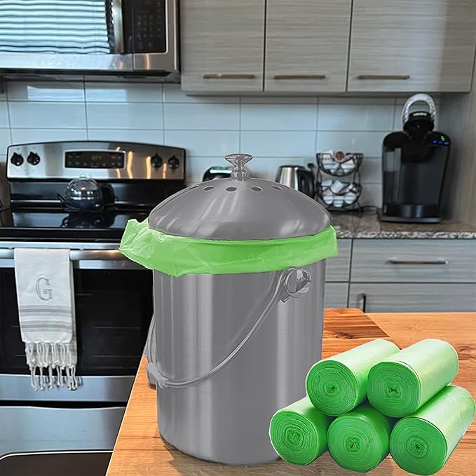 2.6 Gallon 10L Compost Bag, Small trash bag 200 Counts, Strong&Leakage-Free, Green Compostable Liner Bag for Food Scrap/Kitchen Compost Bin, Unscented Thick Trash Bag for Bathroom, Bedroom, Office