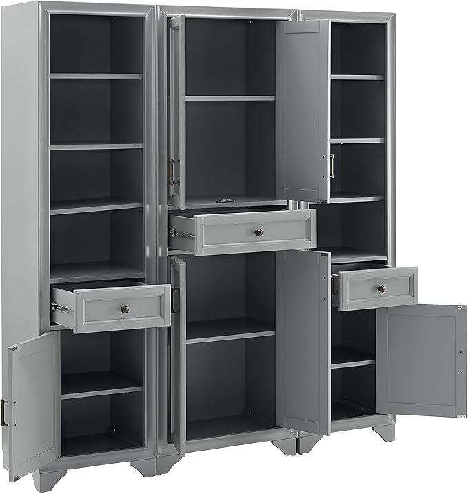 Crosley Furniture Tara 3-Piece Pantry Storage Cabinet Set with Shelves, Kitchen, Dining, or Laundry Room, Distressed Gray
