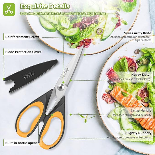 Kitchen Scissors, iBayam 2-Pack Kitchen Shears, 9 Inch Heavy Duty Dishwasher Safe Food Scissors, Multipurpose Stainless Steel Sharp Cooking for Kitchen, Chicken, Poultry, Fish, Meat, Herbs