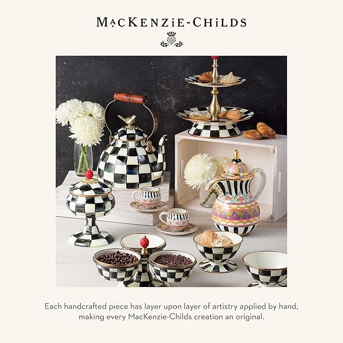 MACKENZIE-CHILDS Enamel Everyday Bowl, Serving Bowl for Entertaining, Medium, Black-and-White Courtly Check, Set of 1