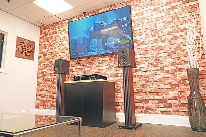 Rockville SS36D Pair 36" Home Speaker Stands, 100Lb Capacity, Fixed Height, Cable Management, Wide Stable Base, Premium Dark Wood Grain, for Home Theater and Hi-Fi Audio