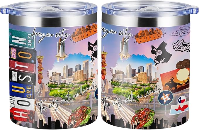 12oz Coffee Mug Huston City State Insulated Coffee Cups, United States Map Travel Mug Landmark, Birthday Gifts Cute Mugs with Lid and Straw Gifts for Mom