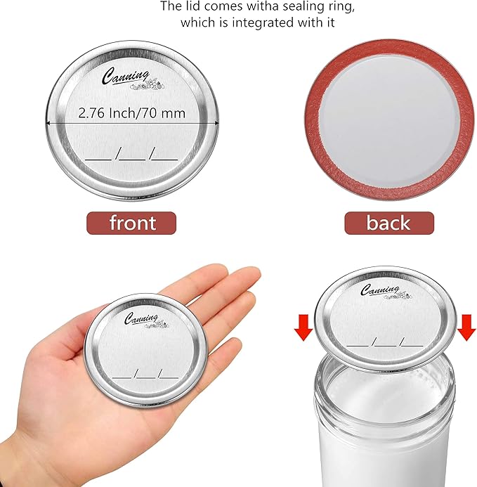 200- Count,Regular Mouth Canning Lids for Ball, Kerr Jars - Split-Type Metal Mason Jar Lids for Canning - Food Grade Material, 100% Fit & Airtight for Regular Mouth Jars (200 Pack Regular Lids)