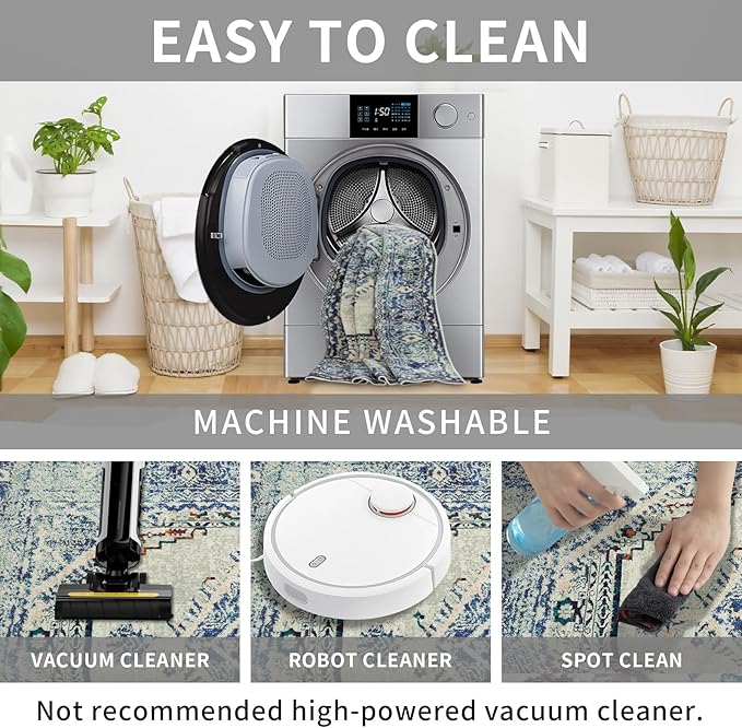Easy-Going Boho Area Rug 2x3 Washable Entryway Rugs Front Door Mat Indoor Entrance Non-Slip Vintage Distressed Small Entry Rug for Living Room Kitchen Bathroom Office Lightweight Carpet, Blue Cream