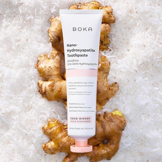Boka Fluoride Free Toothpaste, Nano Hydroxyapatite Toothpaste, Appropriate for Sensitive Teeth - for Adult, Kids Oral Care - Coco Ginger Flavor, 4 Fl Oz 1Pk US Manufactured